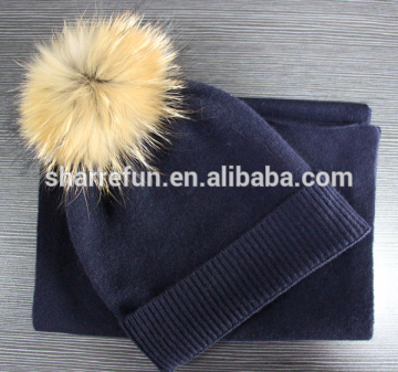 High quality anti-pilling cashmere pompom hat scarf set