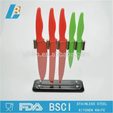 Knife set color blade Five pieces kitchen knife set in a Acrylic knife block