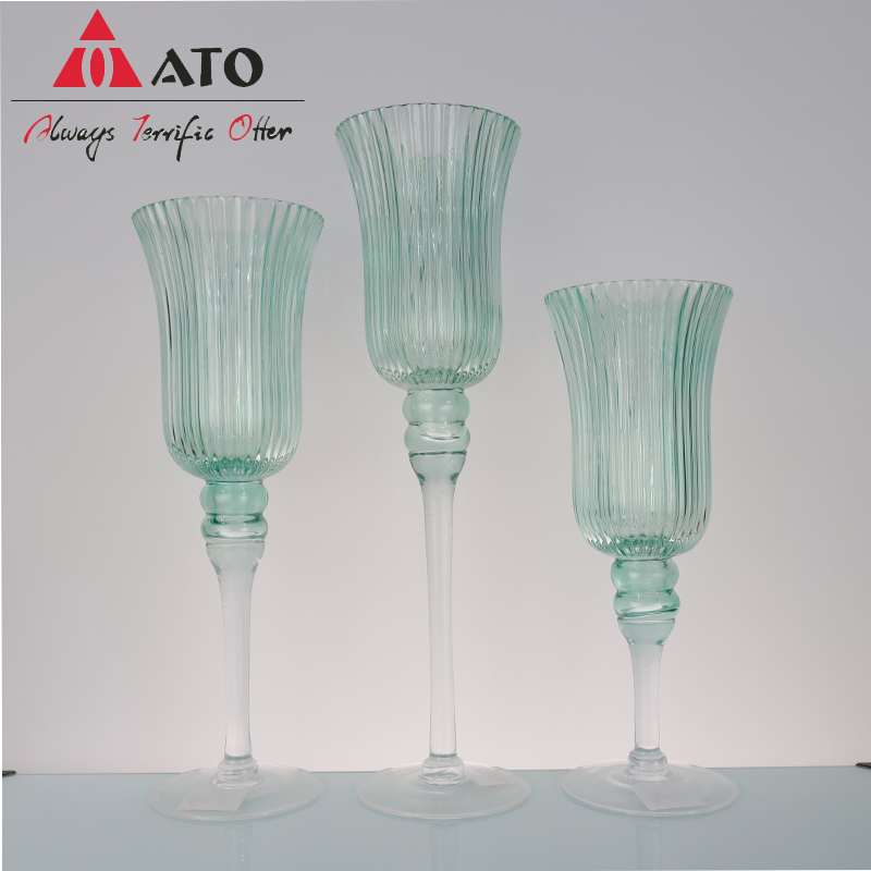 Printed Striped Long Stem Flute Glass Candle Holde