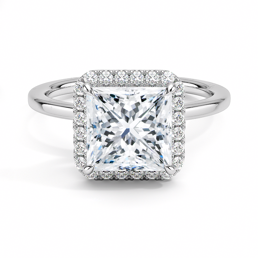 Nangungunang View ng White Gold Princess Cut Lab Grown Diamond Halo Engagement Ring