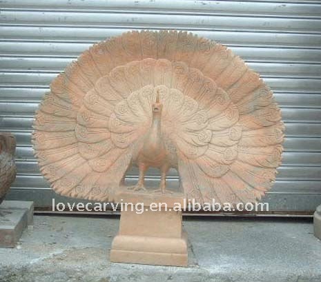 Red Marble Peacock Statue