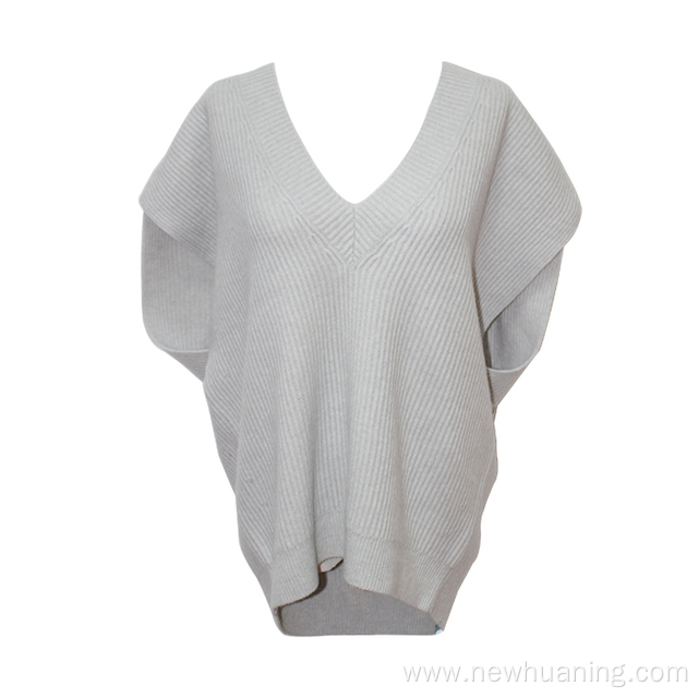 Women's White V-Neck Knit Sweater