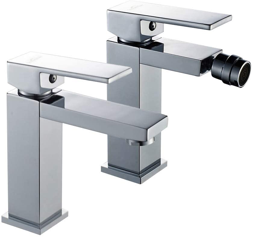 싱글 레버 분지 수도꼭지 + 비데 수도꼭지 완벽한 욕실 믹서 세트 크롬 마감