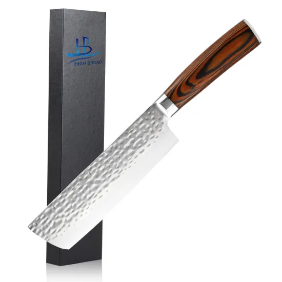 Professional Nakiri Knife with Pakkawood Handle - 7 Inch Stainless Steel Blade for Vegetable Chopping and Kitchen Tasks