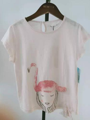 girls cotton knit flamingo print short sleeve top