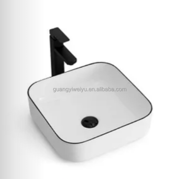 Light Luxury European Black Edge Square Bathroom Vessel Ceramic Sink