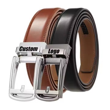 Custom Logo Leather Waist Belts with Automatic Ratchet Buckles for Men and Women