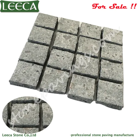 Flamed paving stones China porphyry cubes on net