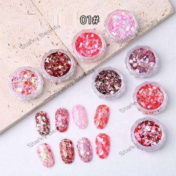 2024 Valentijnsdag pailletten Nail Art Glitter Flakes Set - Gemengde ultra dunne sprankelende roze hart pailletten