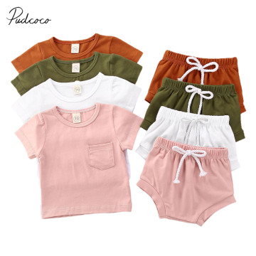 1-5Years Kids Baby girls Clothes Short sleeve T shirts Tops drawstring elastic waist shorts 2Pcs Outfit set