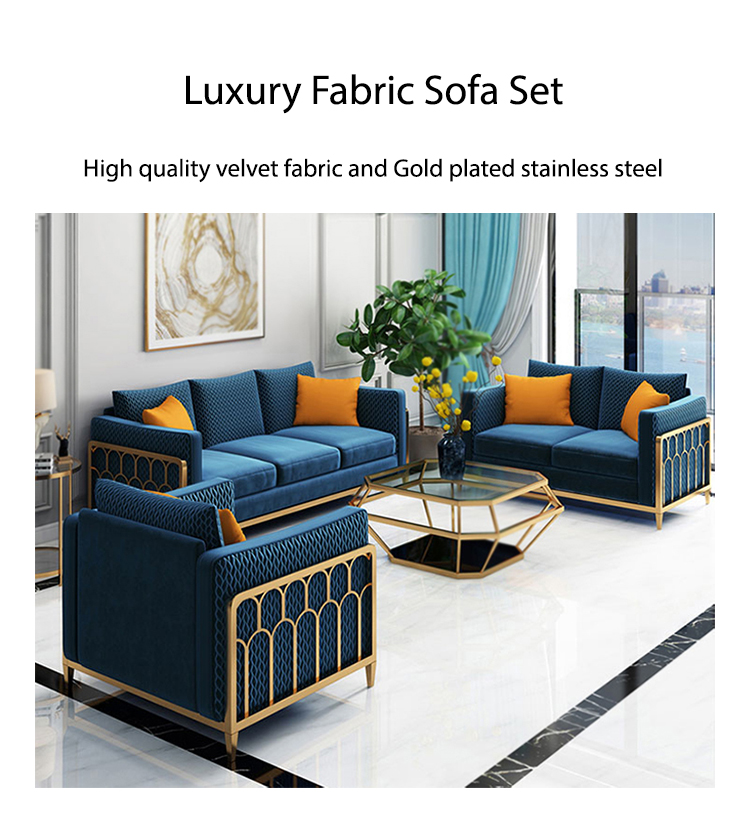 Furnitur modern kain beludru hijau ruang tamu emas sofa desain mewah 6 seaters set sofa