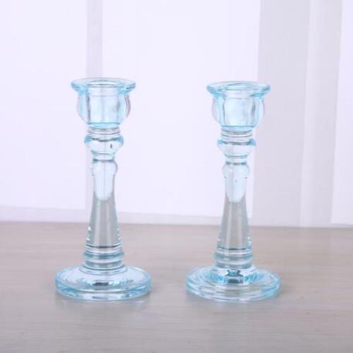 Blue Color Glass Taper Candle Holder