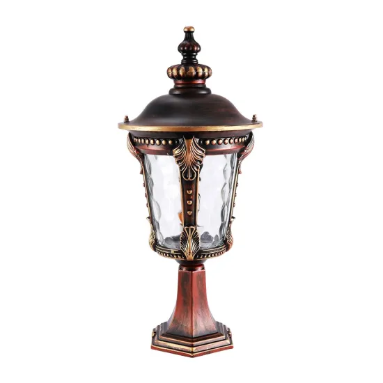 China Manufacturer Gilding Red Exterior Antique LED Gate Fence Post Lamp Waterproof Garden Pillar Light