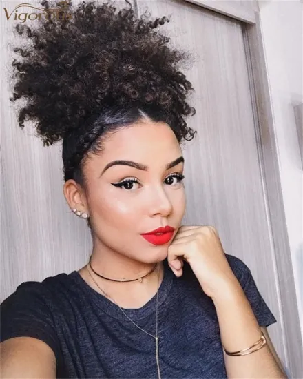 Vigorous Puff Drawstring Short Afro Kinky Pony Tail Clip In Afro Curly chignon Wig Ponytail on Synthetic Hair Bun Hair Pieces