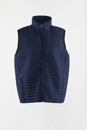 Navy quilted light vest with stand collar