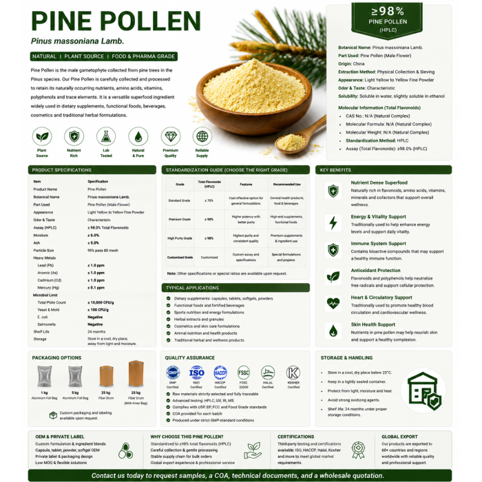 Polvo de polen de pino roto orgánico