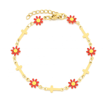 Custom Logo Edelstahlkreuzarmband mit Emaille Blume Charme