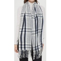 Elegant style striped checked warm winter woven scarf