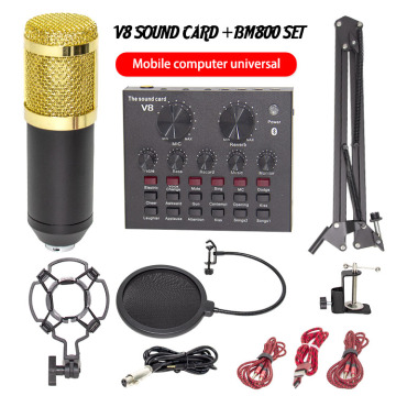 Studio Recording Equipment: Condenser Mic, Shock Mount, Arm, Scissor Stand, Filter, Live Sound Card