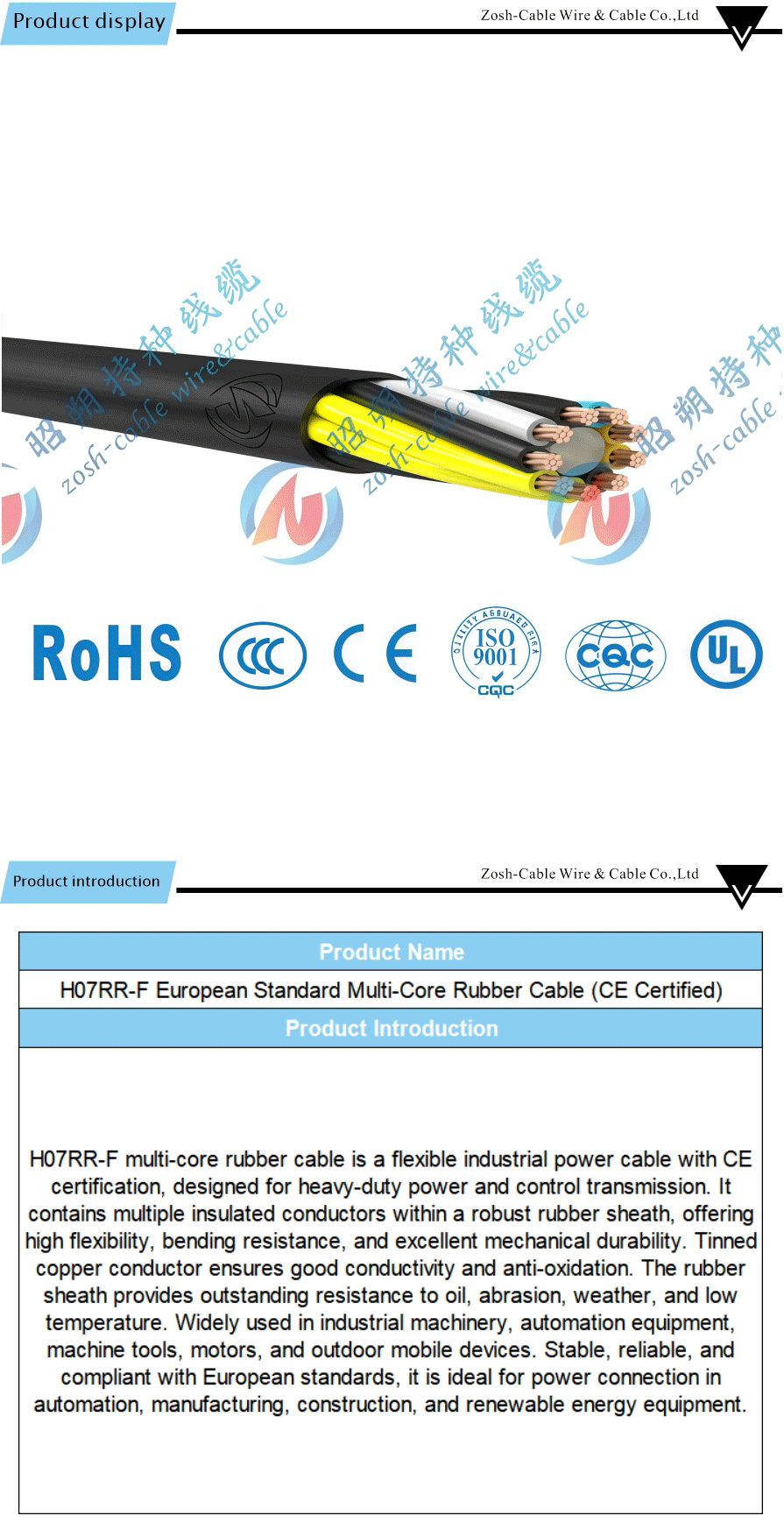 Multi core cable enhanced tensile CE