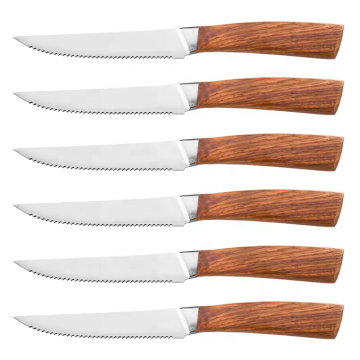 มีด Serrated Porn and Beef Steak - มีดสแตนเลสสตีลขนาด 5 นิ้วมีมีดยูทิลิตี้สแตนเลสกับไม้ไผ่