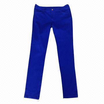 Women's pants, made of 97% cotton and 3% spandex, garment washing