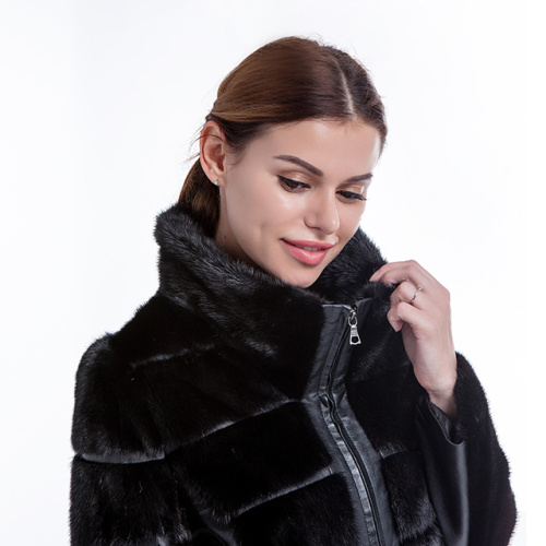 Fashionable black fur coat