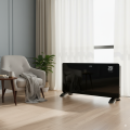 2000 W schwarze Glasplattenheizung mit Metallgehäuse, elektronischer Steuerung, beweglichem Rad und Ausschalt-Reset-Thermostat