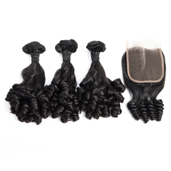 Virgin Cuticle Aligned Brazilian Human Hair Double Drawn Virgin Hair Fumi Loose Wave Bundles with Lace Closure