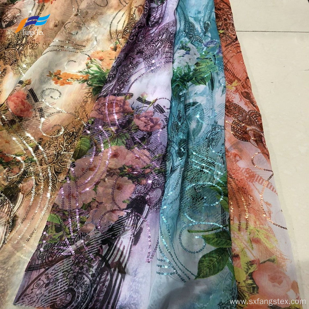 100% Polyester Chiffon Sequins Voile Woven Fabric