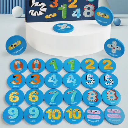 Memory Exercise: Wood Chip Learning, Number Cognition, Cartoon Digital Matching Memory Game