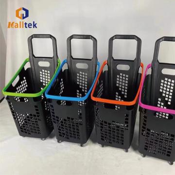 New Design Plastic Rolling Supermarket Shopping Basket