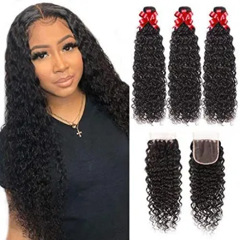 VIYA Malaysian 9a Water Wave 3 Bundles With 4x4 Lace Closure Unprocessed Virgin Hair
