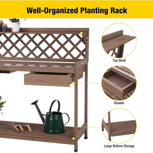 Brown Potting Bench Outdoor Gardening Work Bench with Sink & Lid Factory