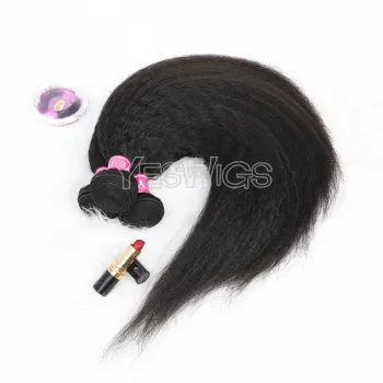 100% Human Hair Yaki Kinky Straight Weave Bundle Extension Peruvian Hair Weaving Full Thick Kinky Straight Bundles Large Stock