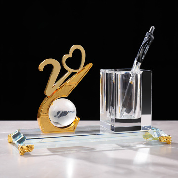 20 Years Anniversary Souvenir Crystal Pen Holder Set for Table Decoration