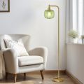 Green striped glass shade LED bulb floor lamp