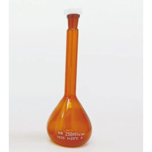 Flask volumétrico de vidro âmbar com tampa de tampa A