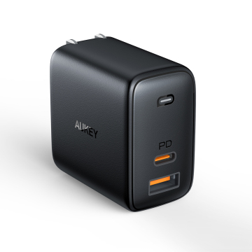 Aukey PA -B3 GAN 65W DUAL PORT ที่ชาร์จ PD - สีดำ/ขาว, ปลั๊ก US/EU