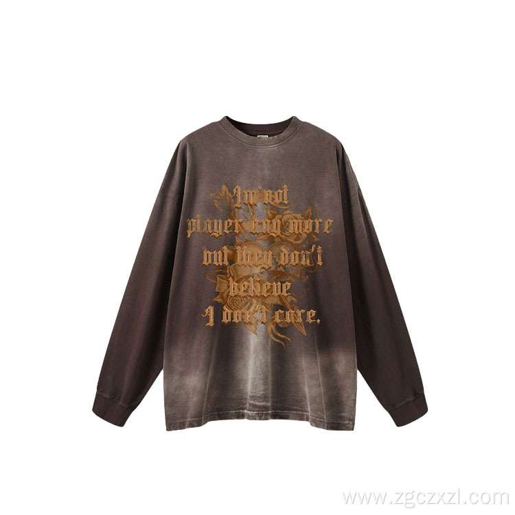 Gothic rose print washed fashion designer T-shirt