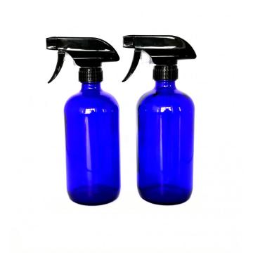 Bottiglia Boston in vetro blu da 500 ml con spray