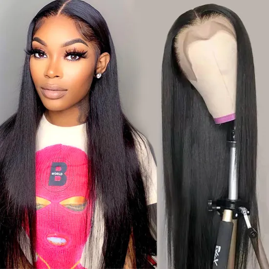 China Natural Color Long Swiss Lace Straight Hair Wig For Black Women 100% Raw Indian Human Hair Lace Front Wig