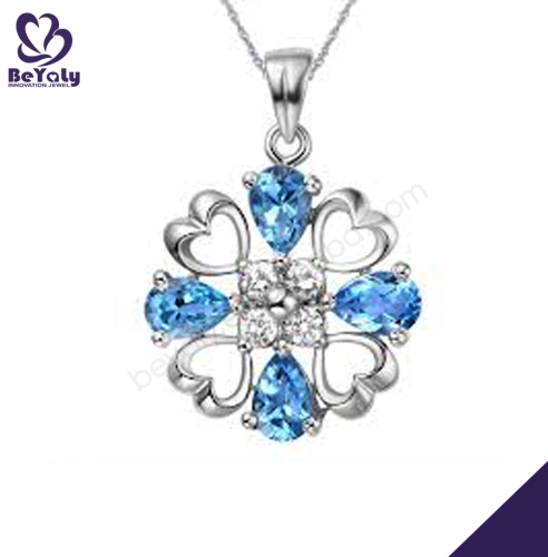 Fashion blue stone silver flower charm jewelry