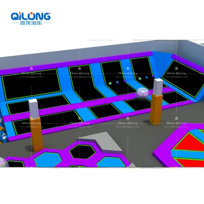 Indoor Playground Trampoline Park: Jumping Mat Zone with Rope Course Interactive Game Systems