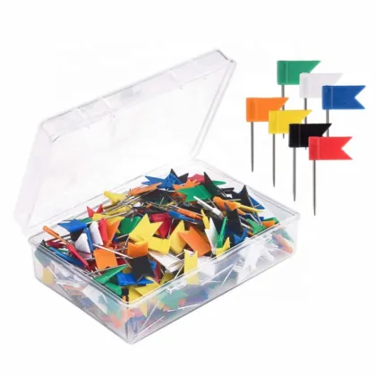 100-Pack Multicolored OfficeMate Plastic Flags and Map Push Pins
