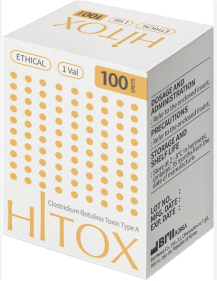 Hitox (BMI) 100 toxines Ubotulinum Type A Retirez les ridules et les rides, y compris les rides profondes et les lignes glabellaires.