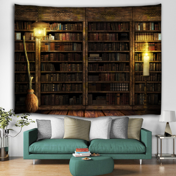Bookshelf Backdrop Tapestry Vintage Bookrack Library Wall Hanging College Study Room Tapestries Wall Art for Bedroom Livingroom
