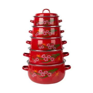 5 PCS Per Set Color Enamel Blue and Red Flowers Pot Cast Iron Enamel Cookware Casserole