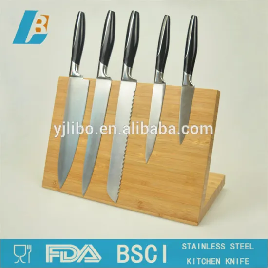 5pcs stainless steel handle kitchen knife set with wooden block