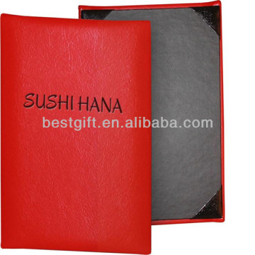 red insert leather cover display menu holder
